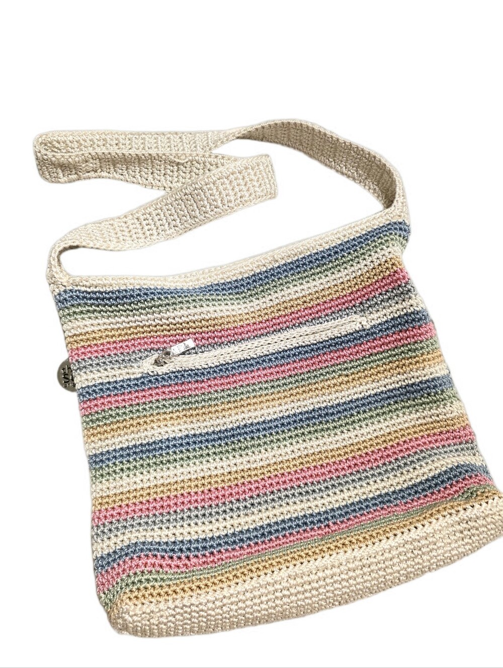 NEW The Sak -Striped Crochet Shoulder Bag in Rare Pastel Multicolor - Picture 4 of 10